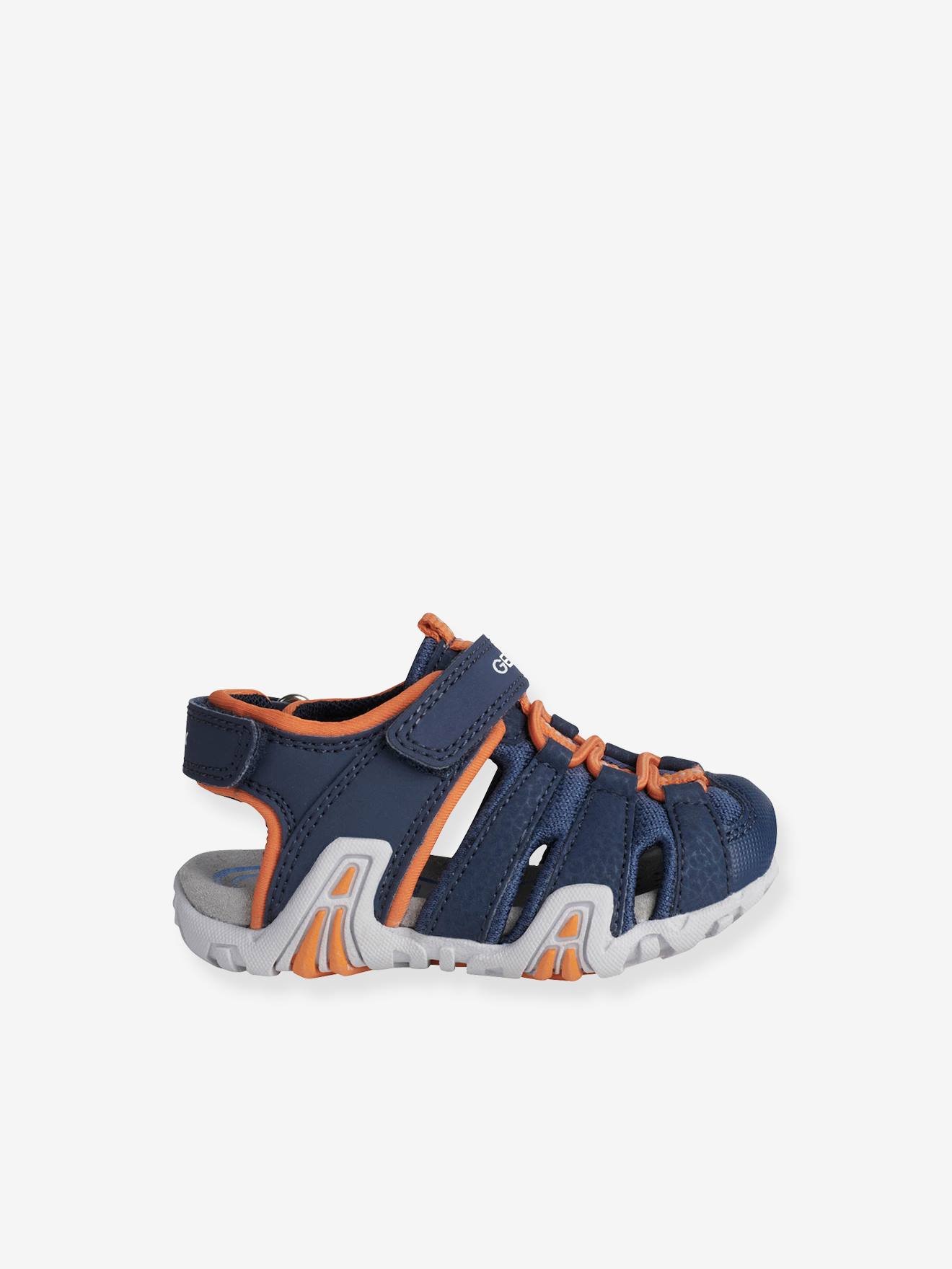 Sandálias infantis Kraze A GEOX®, azul-escuras, lisas com estampas.