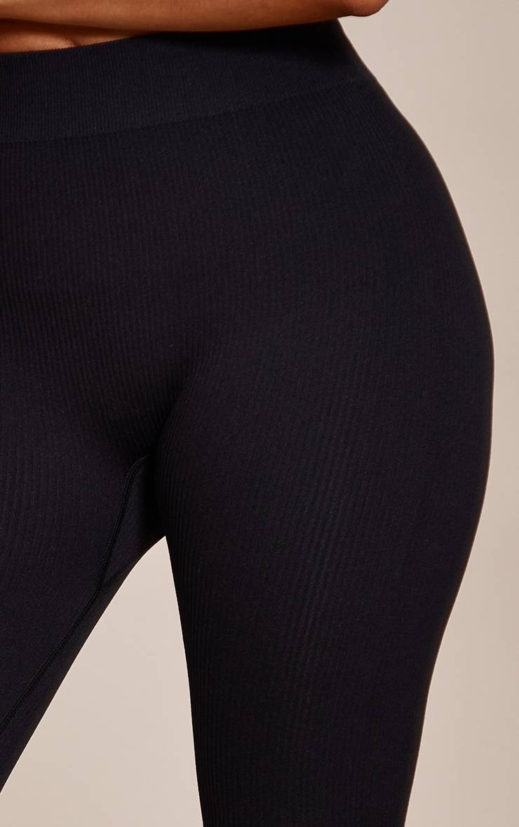 Noir Legging Sans Couture Côtelé Ajusté Petite