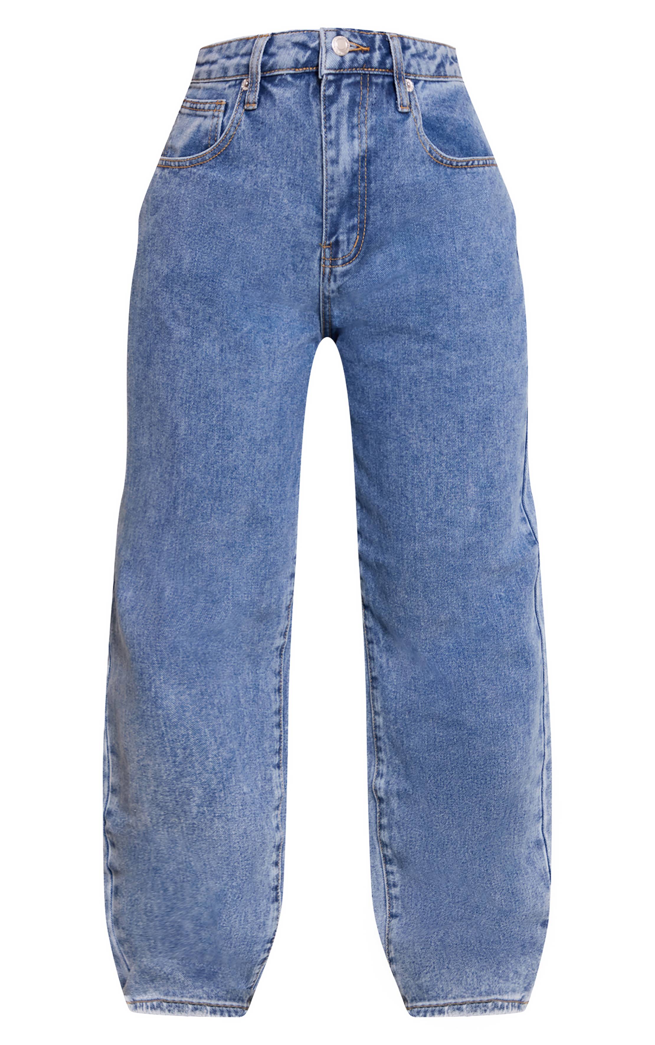 Mid Blue Wash Prettylittlething Petite Jean Boyfriend Taille Haute