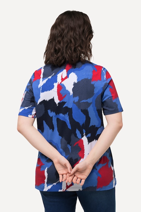 T-Shirt, Blüten, A-Linie, Tunika-Ausschnitt, Halbarm