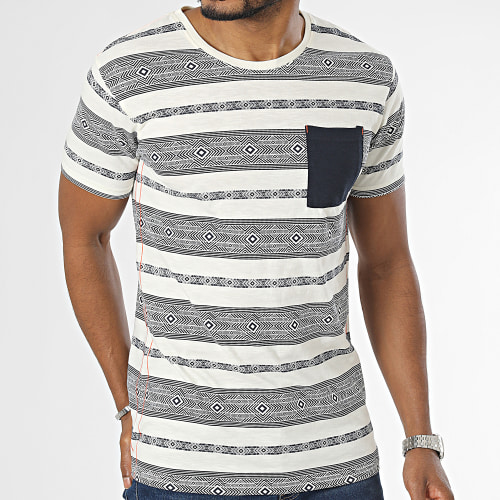 Tee Shirt A Poche Poitrine Raffa 40-925 Beige Bleu Marine