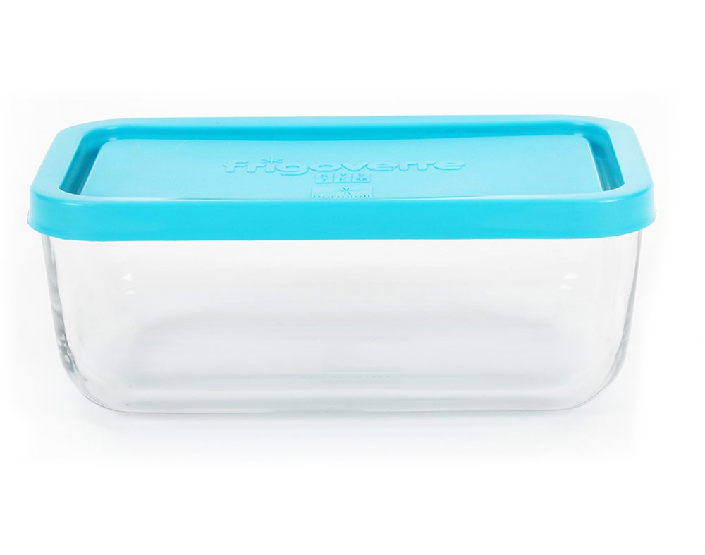 CAIXA HERMÉTICA FRIGOVERRE VIDRO COM TAMPA AZUL 21X13CM