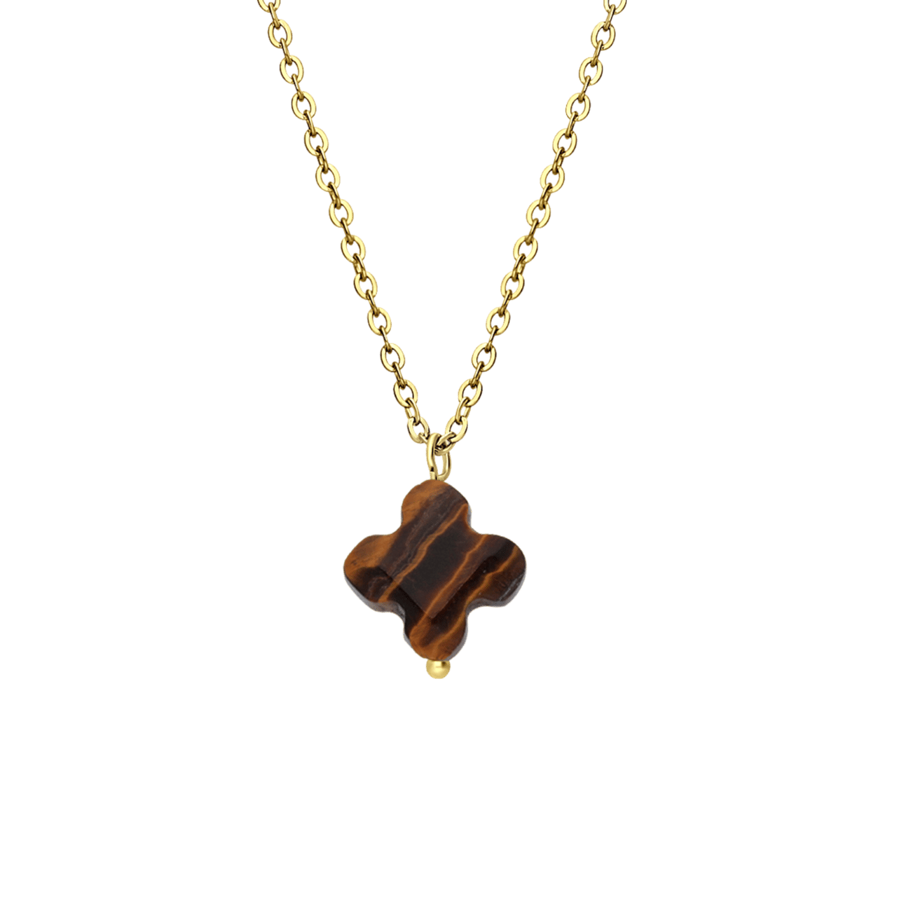 Stalen goldplated ketting met tijgeroog