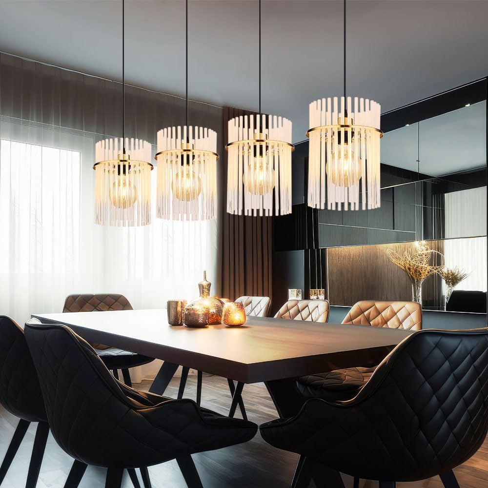 Globo Pendelleuchte in Gold mit vier Glas Lampenschirmen, Breite 110cm