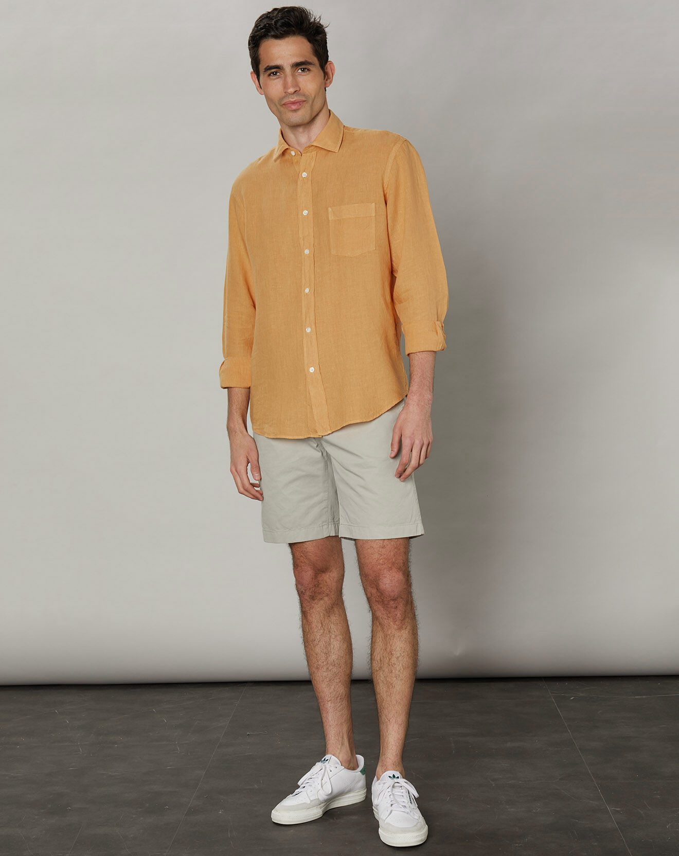 Hartford Chemise regular 100% Lin Paul Pat mango