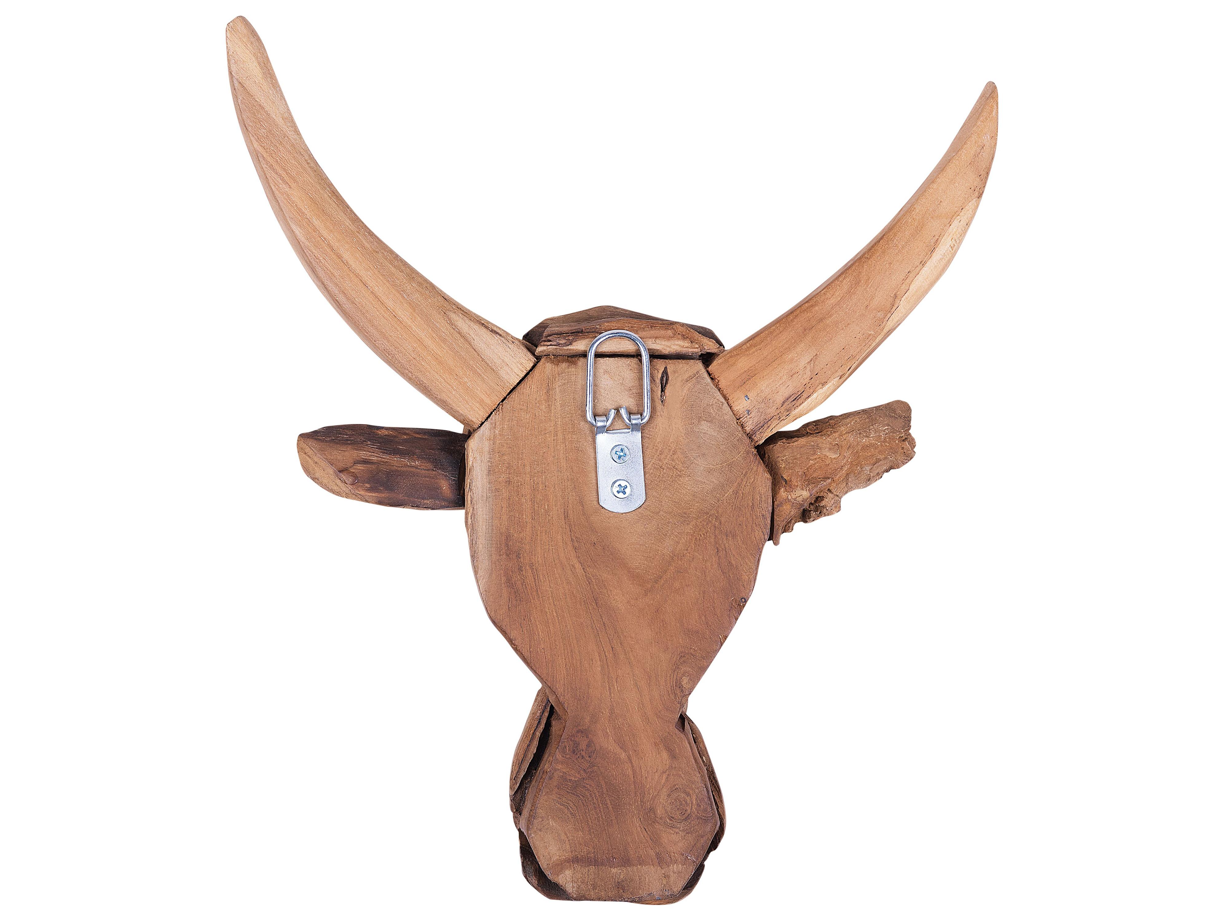 Wandfiguur Stier BULL HEAD Teakhout 34 cm Bruin