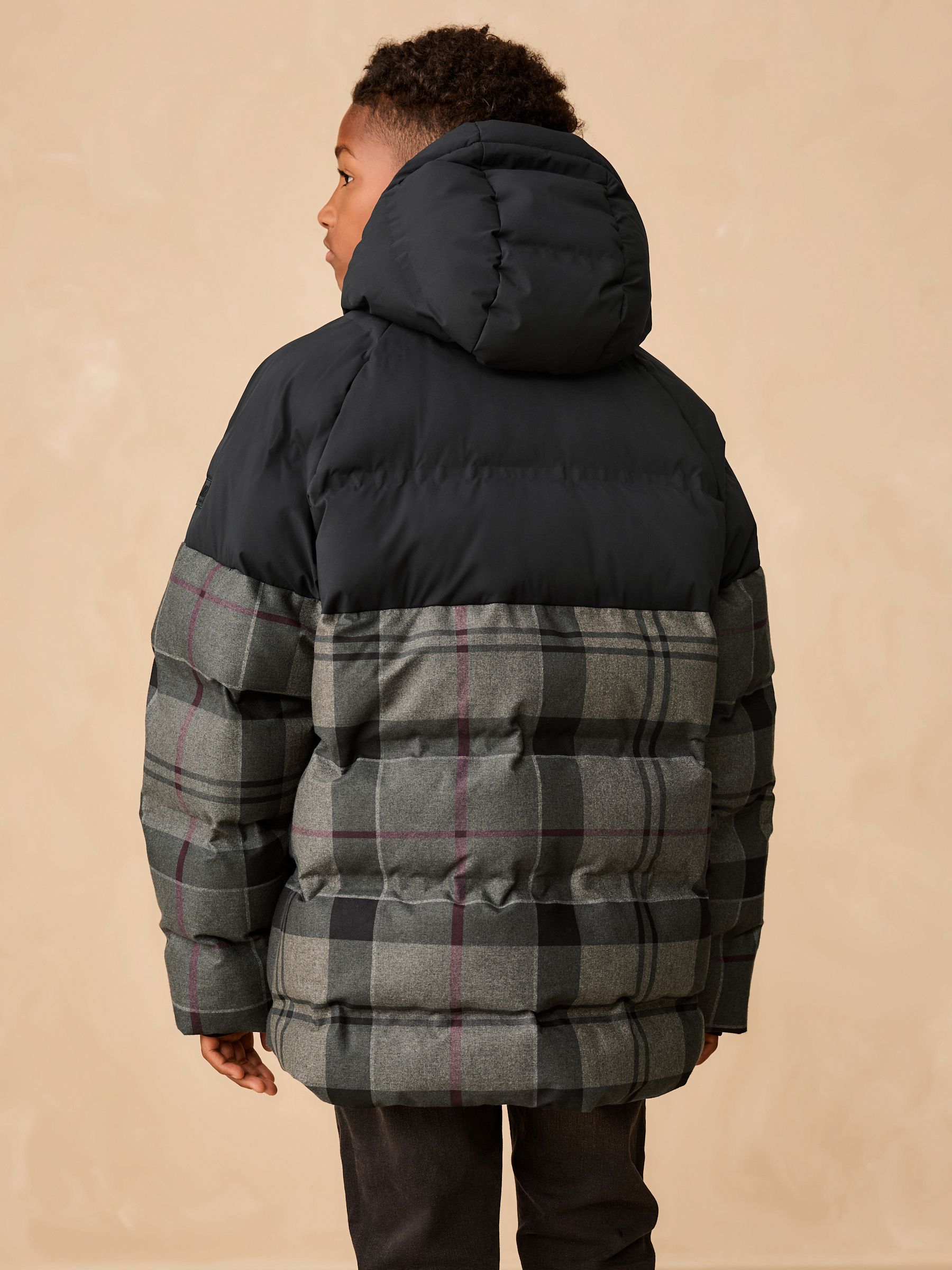 Zwarte ruit - Regenbestendige gewatteerde jas met microfleece voering (3-17jr)