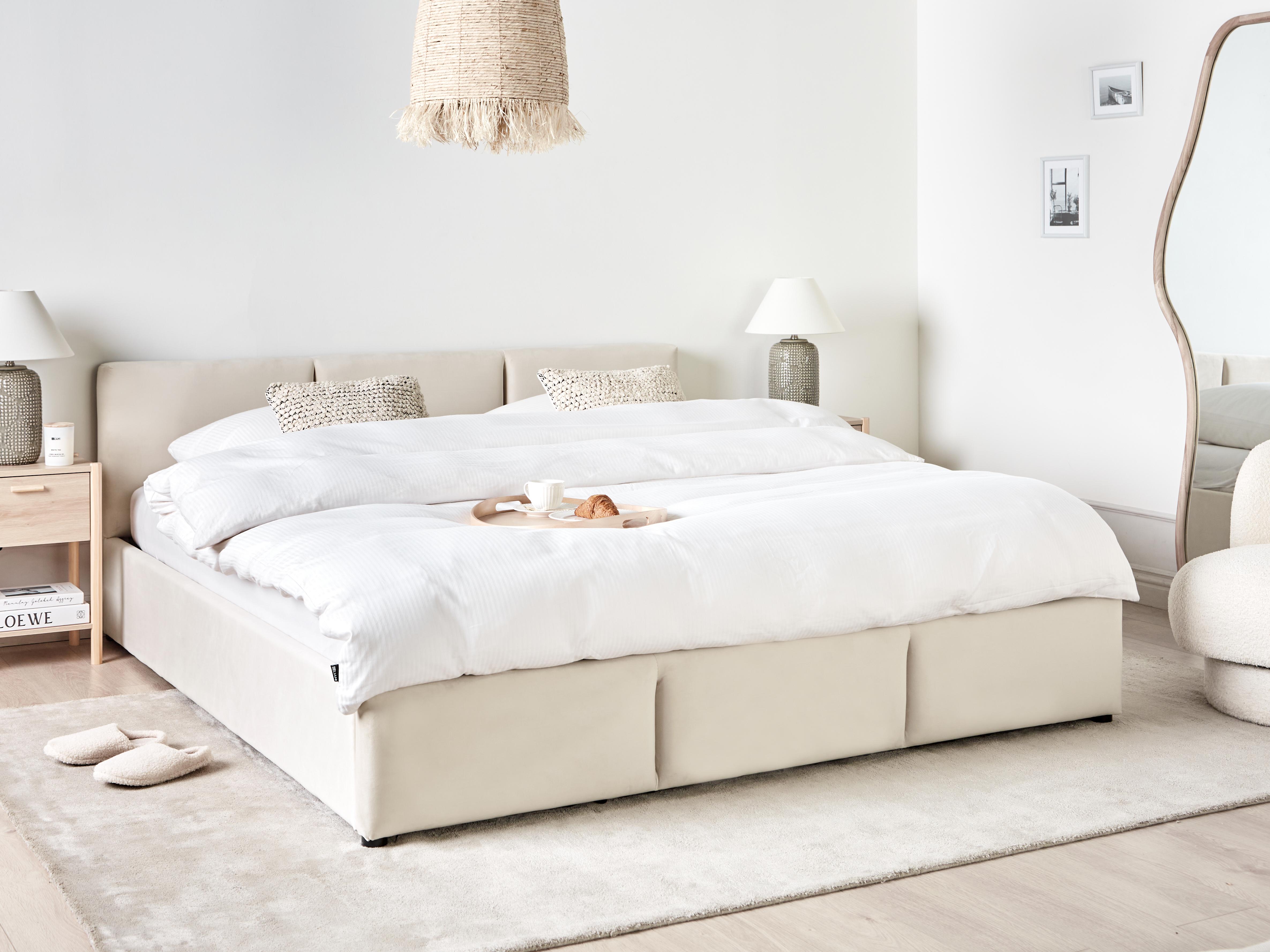 Bed met opbergruimte Fluweel BOUSSE 180 x 200 cm Lichtbeige