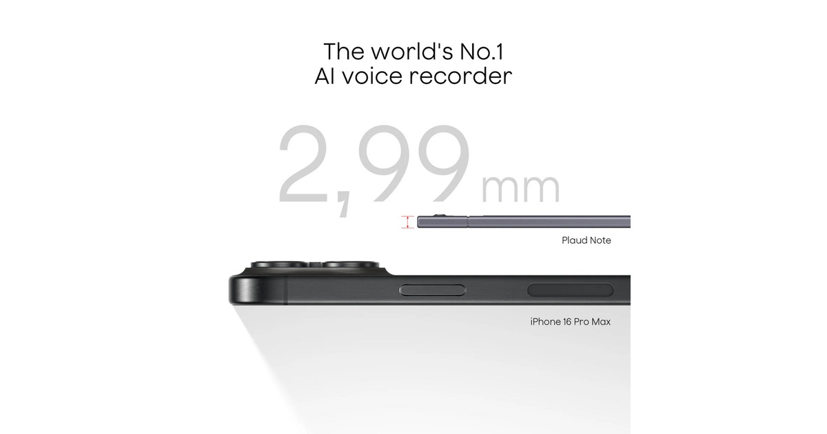 PlaudNote dicteerapparaat  (Zilver, 64 GB, Bluetooth (BLE 5.2), Wi-Fi (2.4GHz))