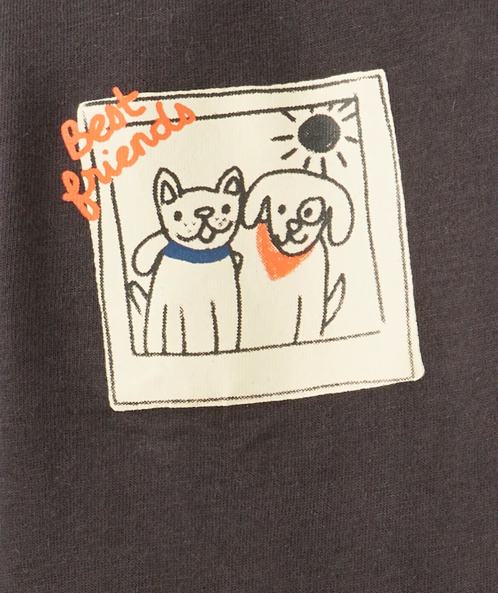 T-SHIRT BÉBÉ GARÇON EN COTON BIO GRIS FONCÉ MOTIFS CHIENS