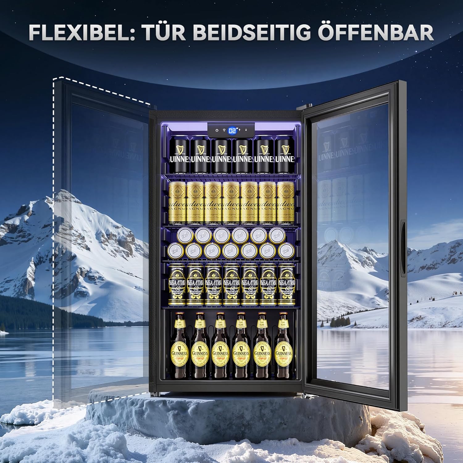 95L Getränkekühlschrank mit Klima KÜHLUNG | Neu: Gleichmäßige Kühlung & frostfrei | 4 verstellbare Ablagen für 130 Dosen | Für Bar, Büro & Haushalt