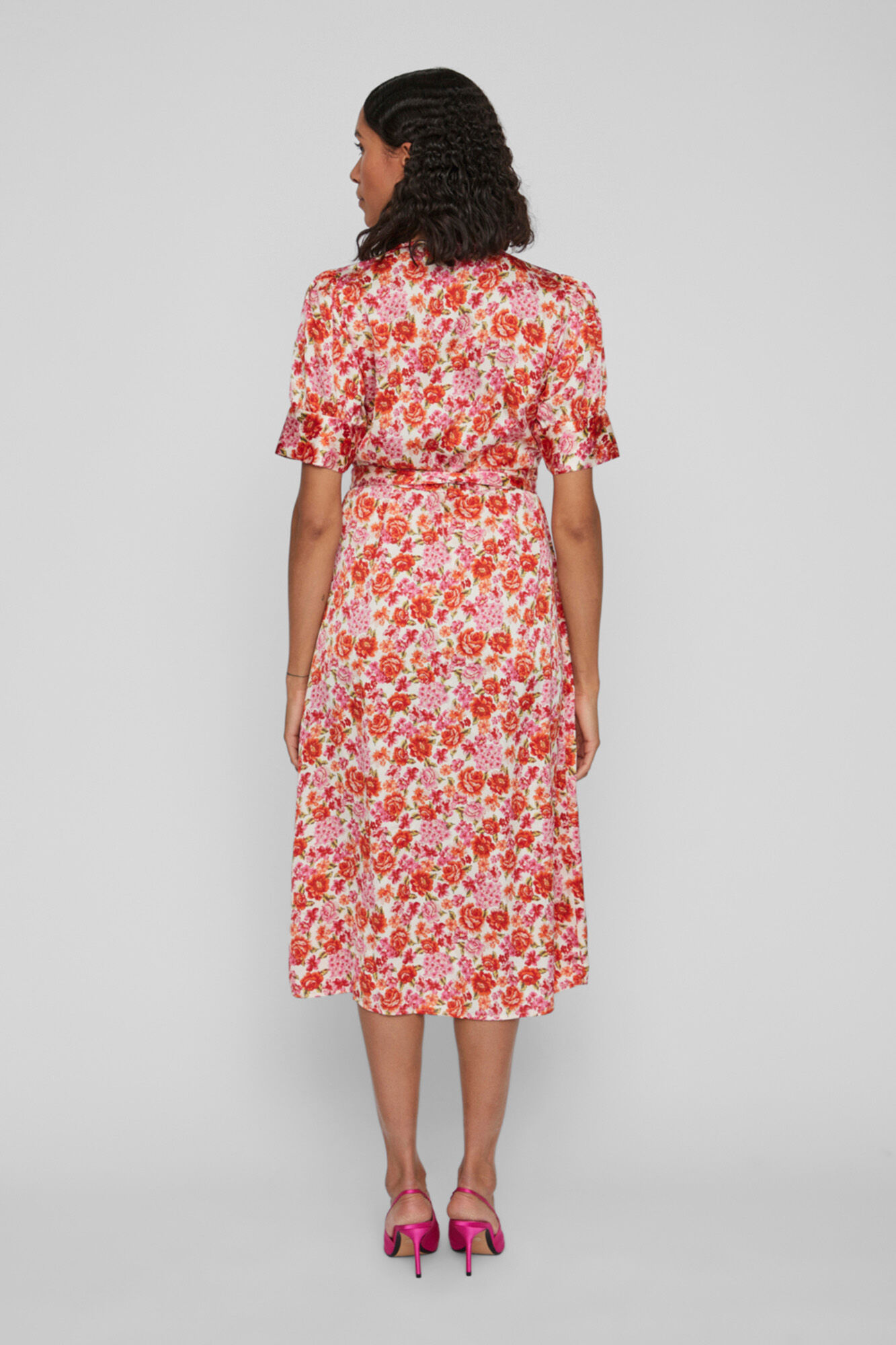 Vestido midi de manga curta - Laranja