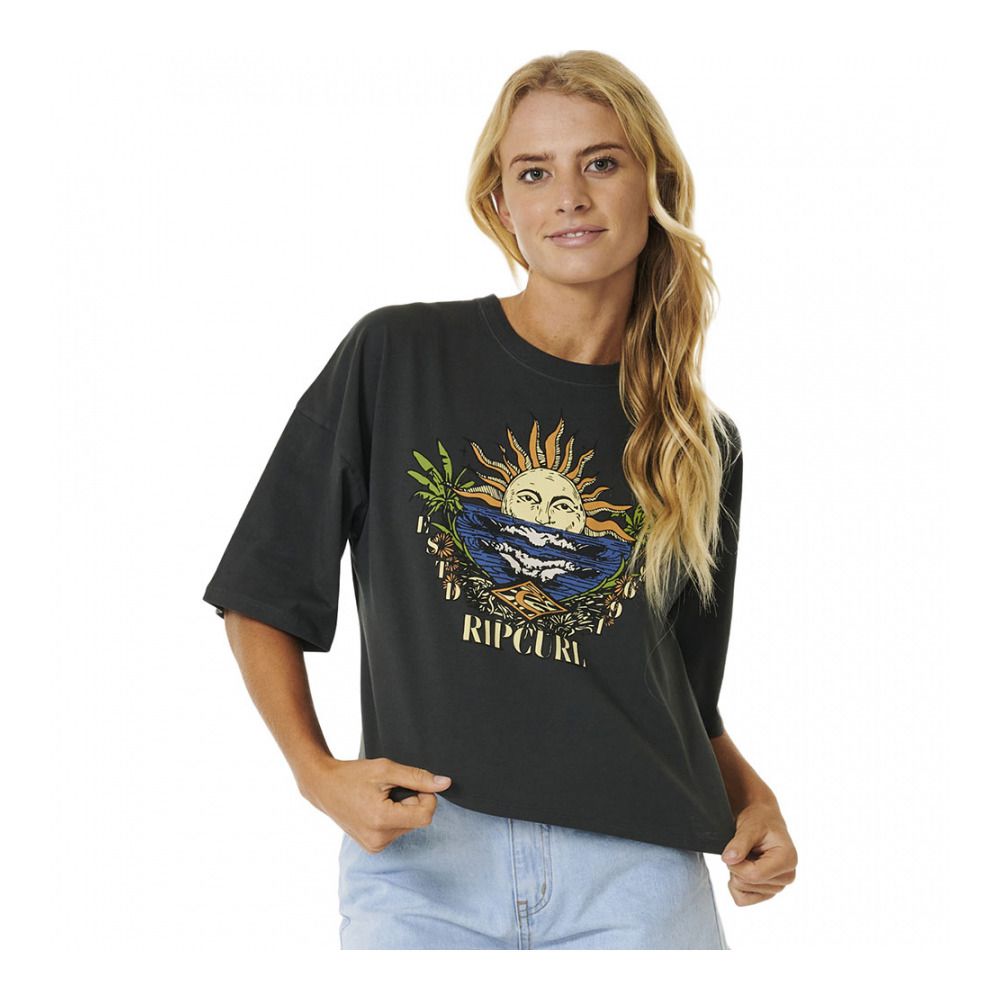 Rip Curl SHORE BREAK HERITAGE - Tee-shirt Femme washed black
