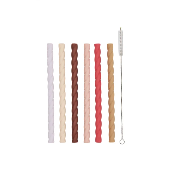 OYOY - Mellow Silikon-Trinkhalm Ø 1 cm, cherry red / vanilla (6er-Set)