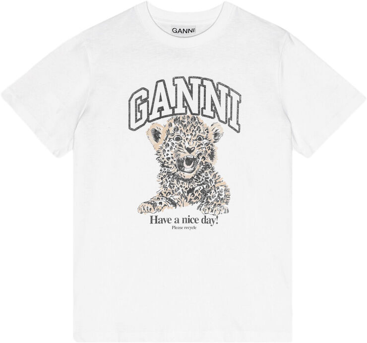 Ganni Basic Jersey Leopard Relaxed T-shir Leopard