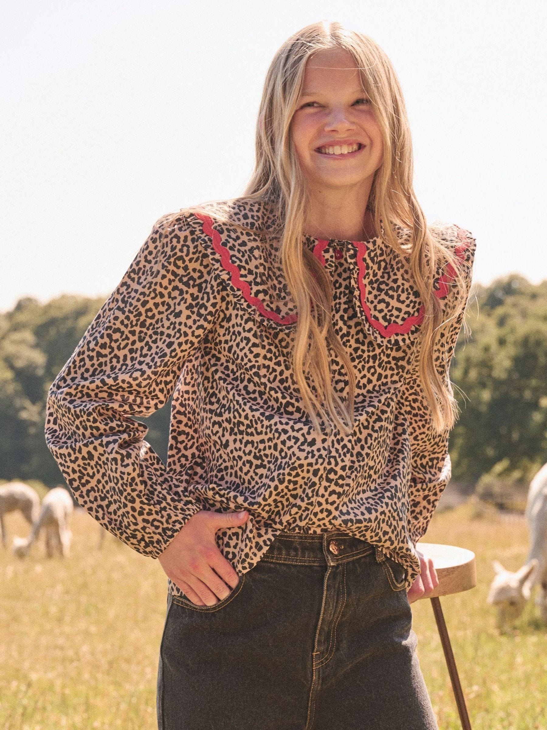 Angel & Rocket Elle Leopard Print Frill Collar Blouse