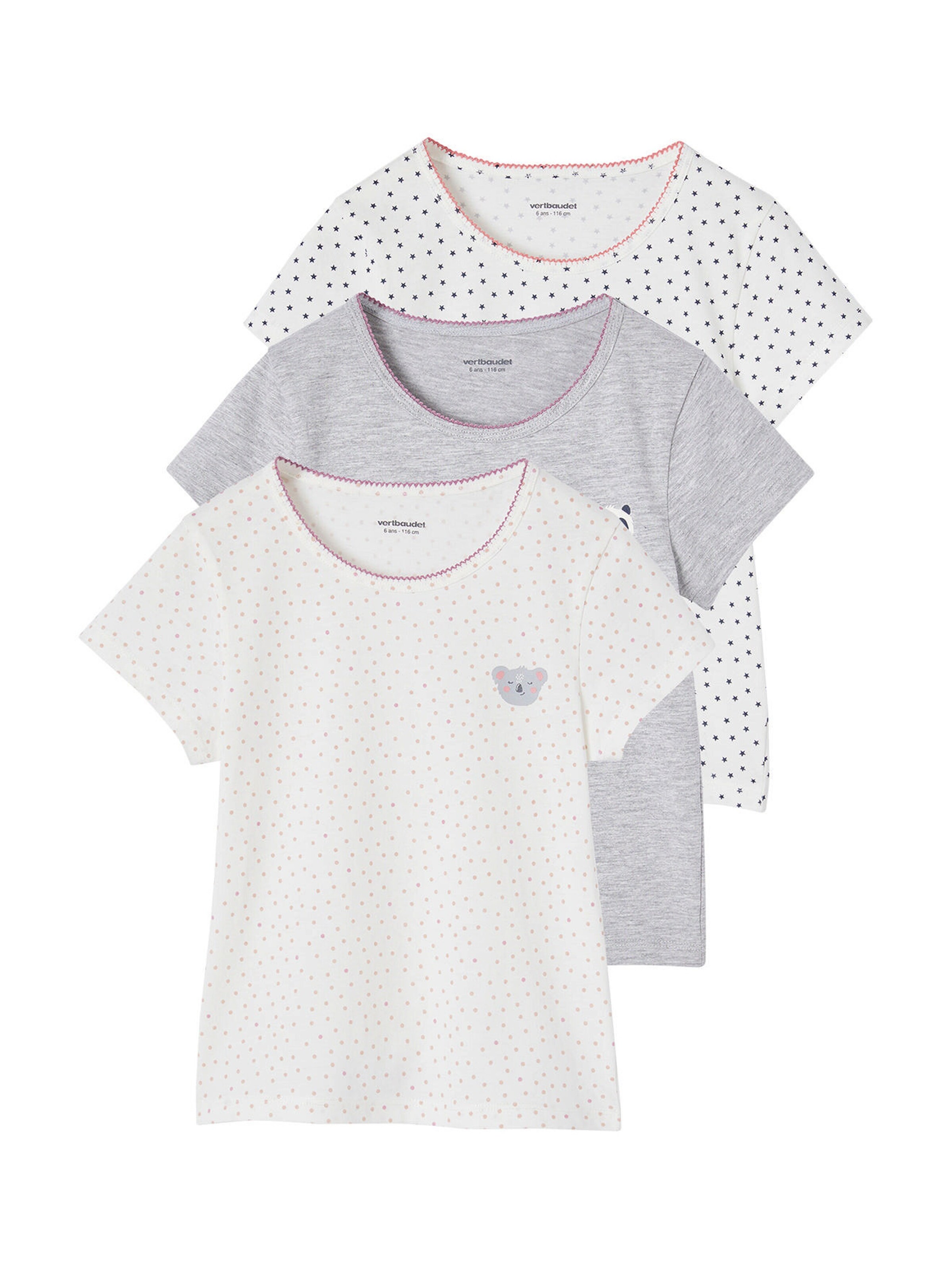 Vertbaudet 3er-Pack Mädchen T-Shirts mit Tieren wollweiß