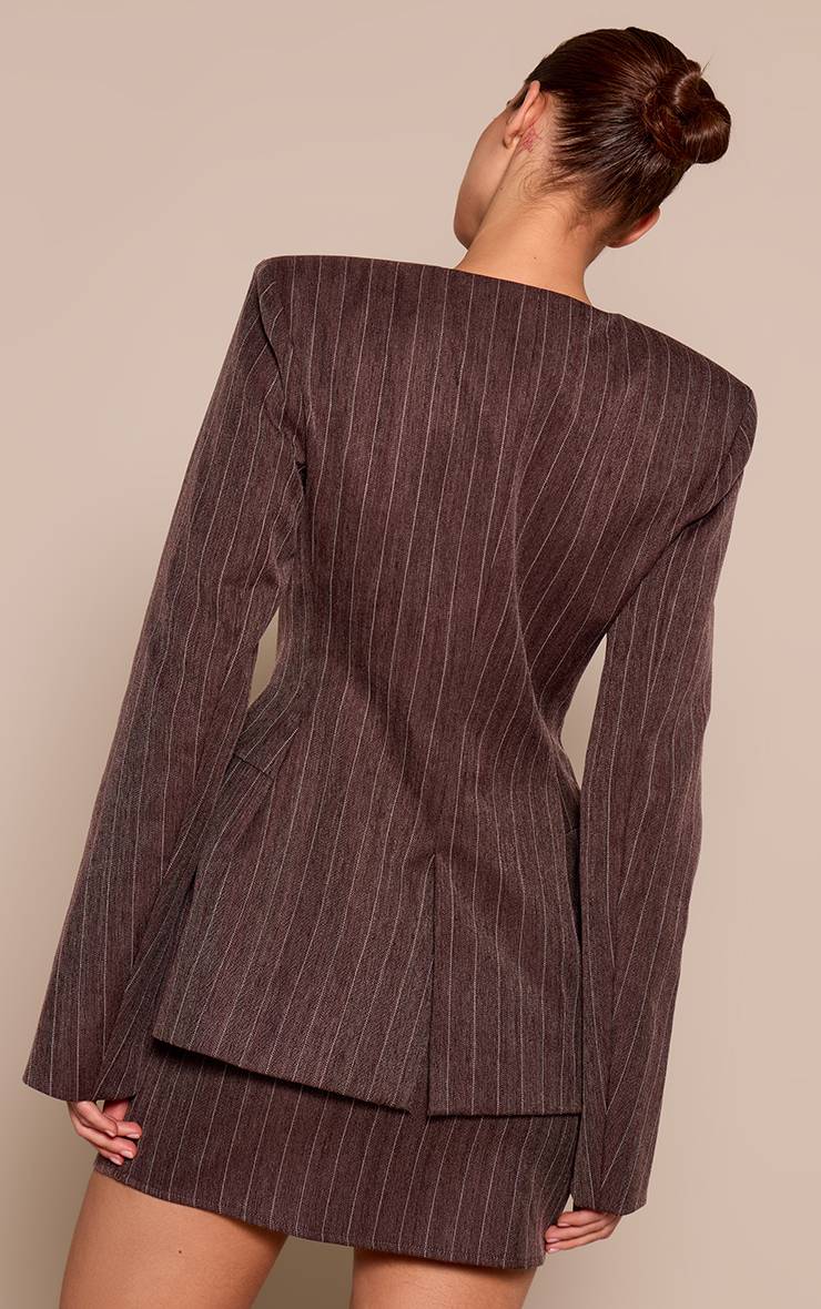 Marron Blazer Structuré En Tissu Tissé