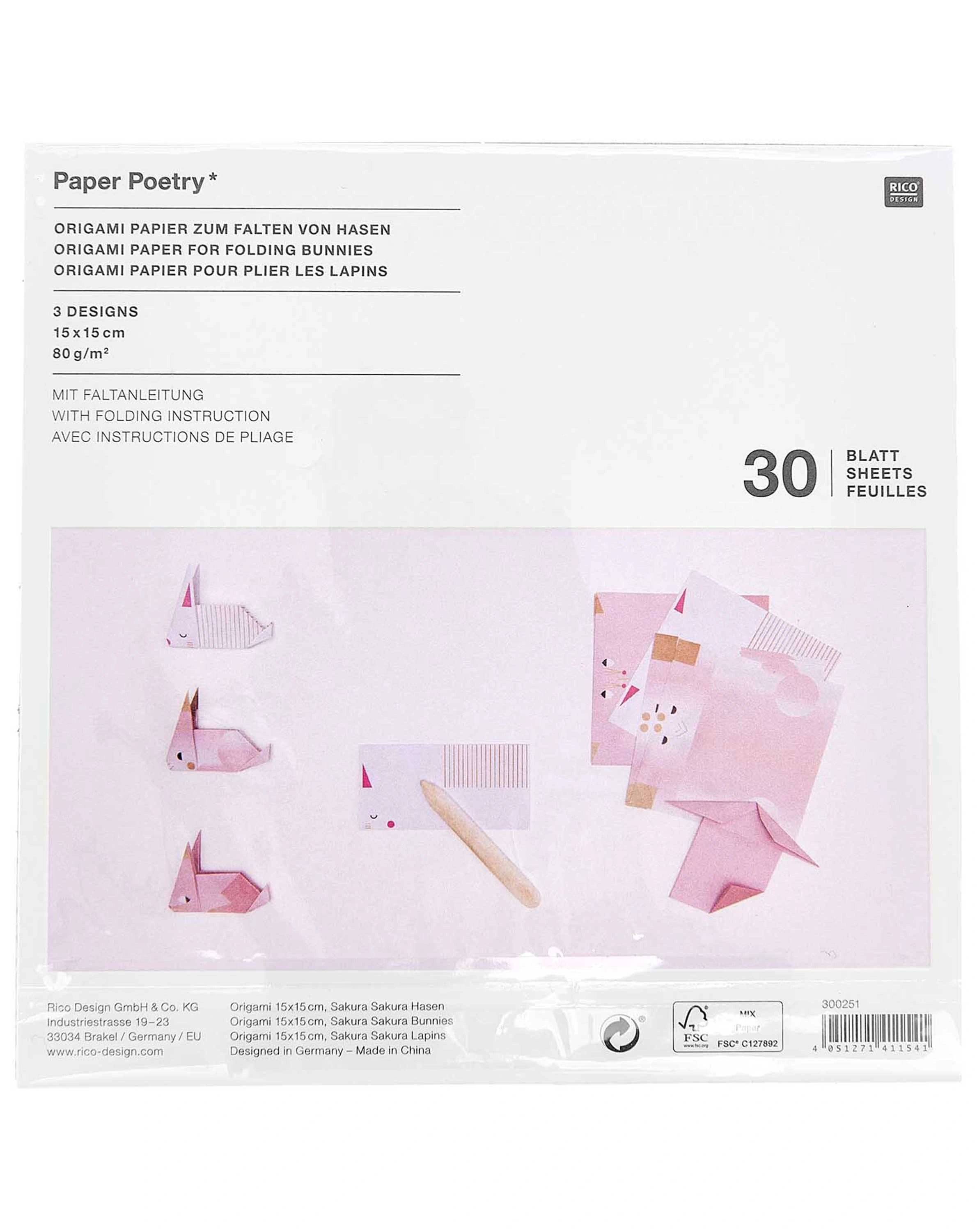 Origamipapier SAKURA HASEN 30 Blatt