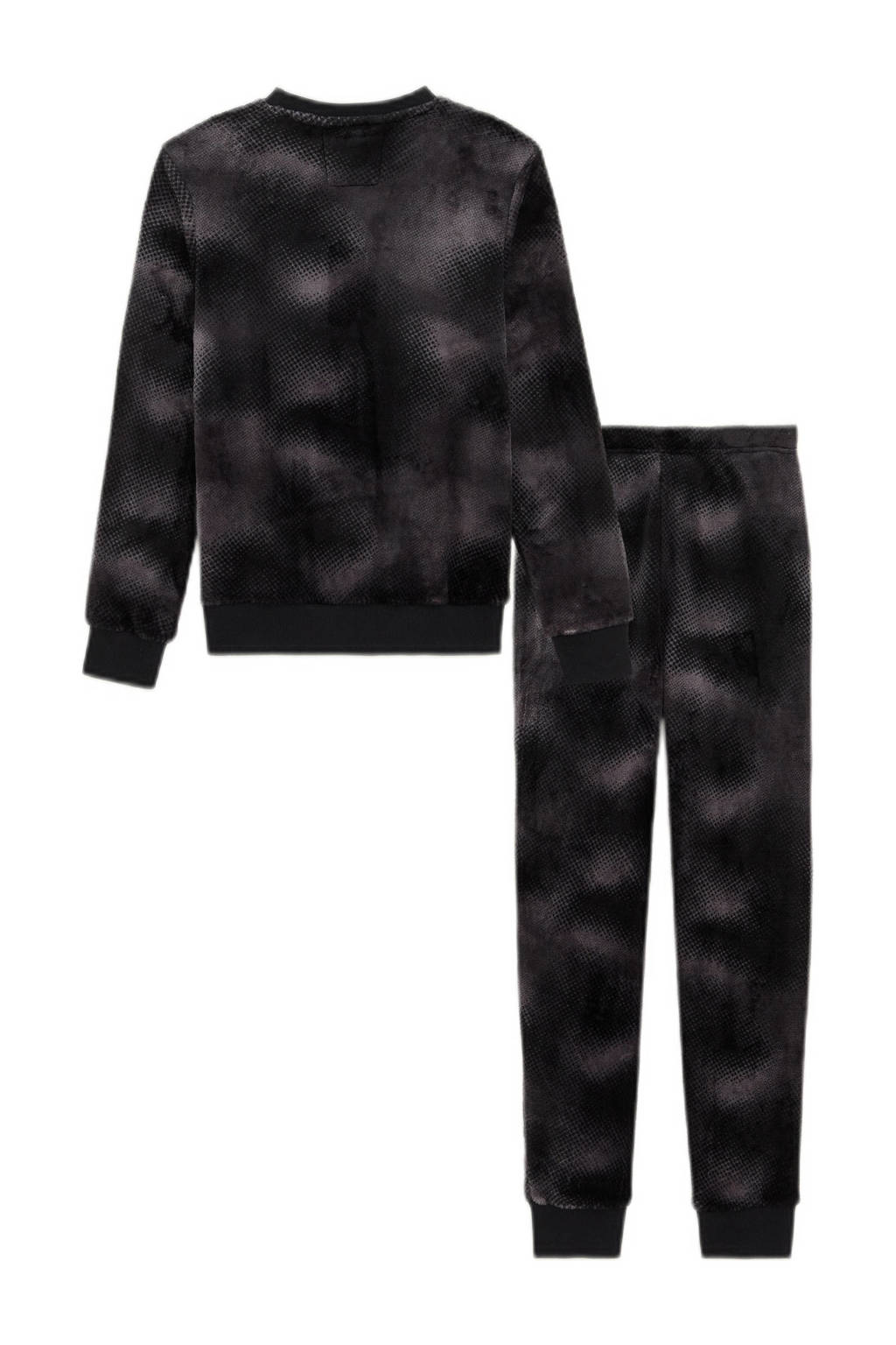 WE Fashion fleece pyjama met dessin zwartg/grijs