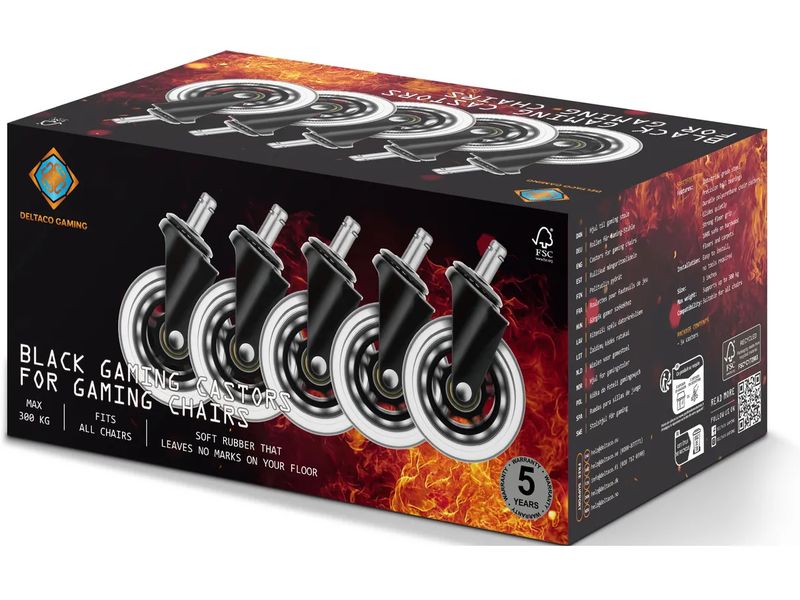 DELTACO Ersatzrollen Casters Schwarz Ersatzrollen für Gaming-Stühle