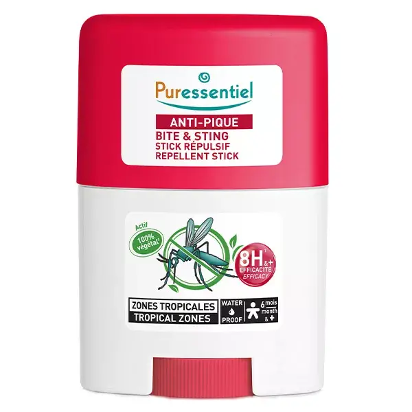 Repelente de picadas Puressentiel em bastão para zonas tropicais, à prova d'água, 20 ml