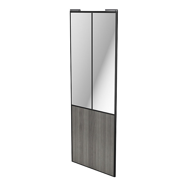 Porte de placard coulissante atelier effet chêne grisé profil noir GoodHome Arius H. 248,5 x L. 91.2 cm + amortisseurs