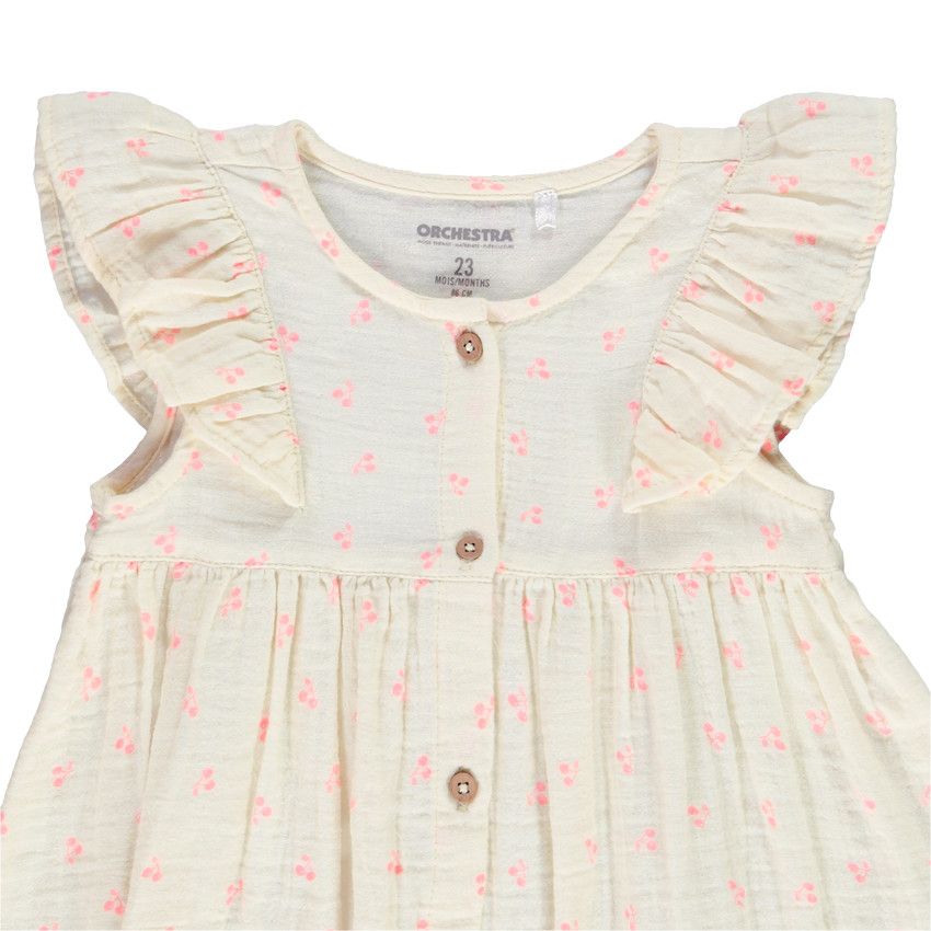 Ensemble 3 pièces robe + bloomer + bandeau à pois pour bébé fille - Ecru