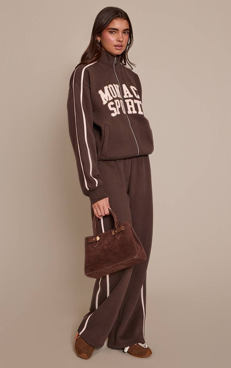 Chocolat Sweat Zippé Crème À Appliqué Monaco Avec Détails Contrastés