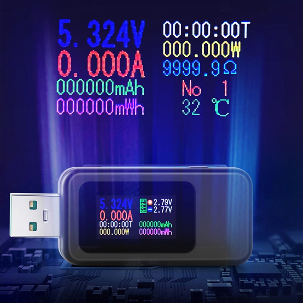 Digitaler USB Spannungsmesser Voltmeter Amperemeter mit LCD Display   Speicherfunktion (4-30V / 0-6.5A / 0-200W) - Schwarz