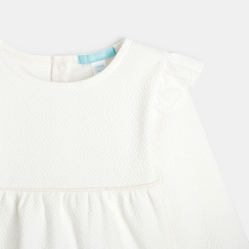 Blouse unie tissu gaufré à volants blanche bébé fille Blanc