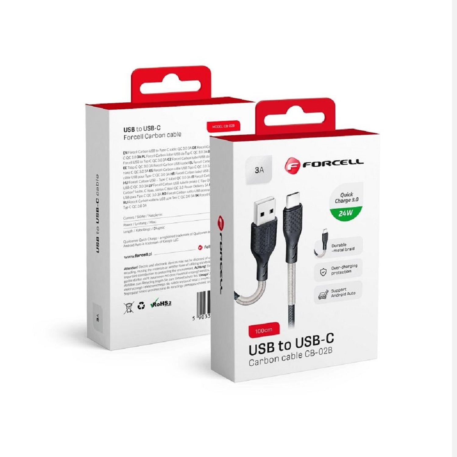 Carbon Ladekabel USB auf Typ C QC3.0 3A CB-02B zum Aufladen