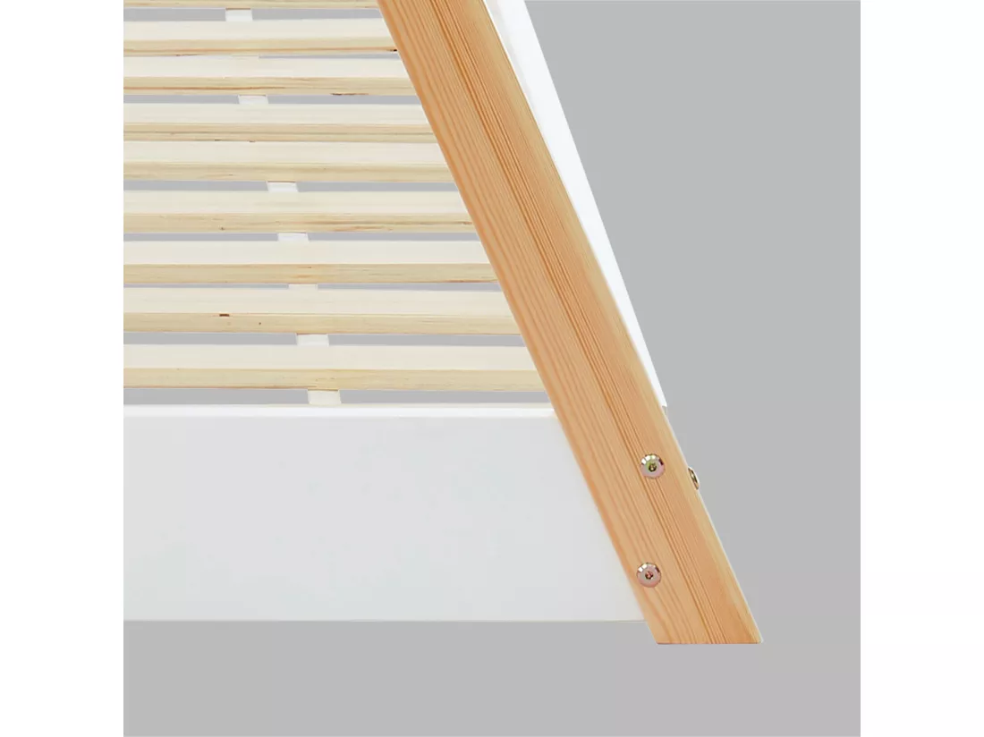 Lit Tipi en bois massif. pin naturel blanc - sommier inclus. 90x190cm - Tobias