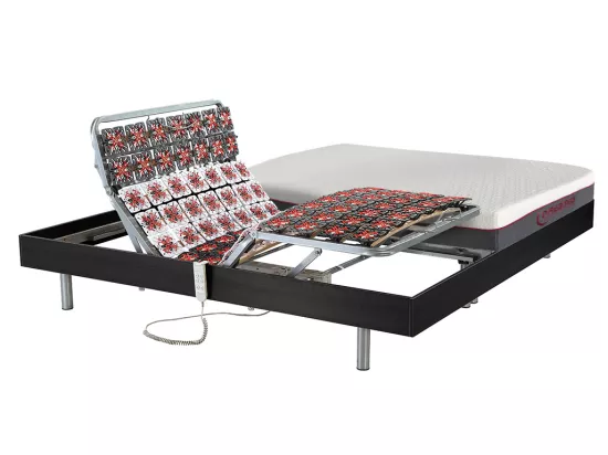 Lit électrique de relaxation tout plots + matelas mémoire de forme - 2 x 80 x 200 cm - Noir - ATRIDE de YSMÉE