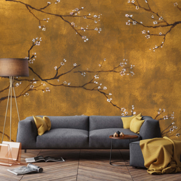 Fotobehang Chinese bloesem oker (dessin 105415)