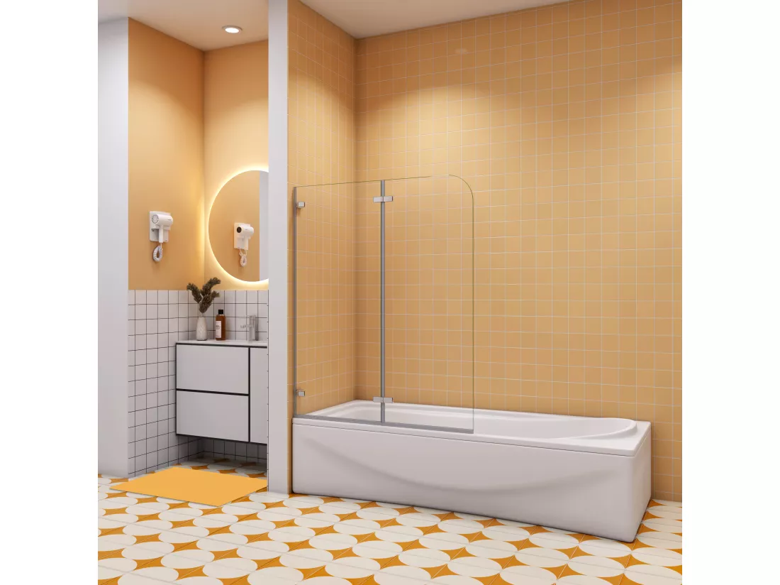 Aica pare baignoire 110x140cm,pivotant et repliable 180°,5mm verre de sécurit,Paroi de douche pliable pour baignoire,facile à nettoyer