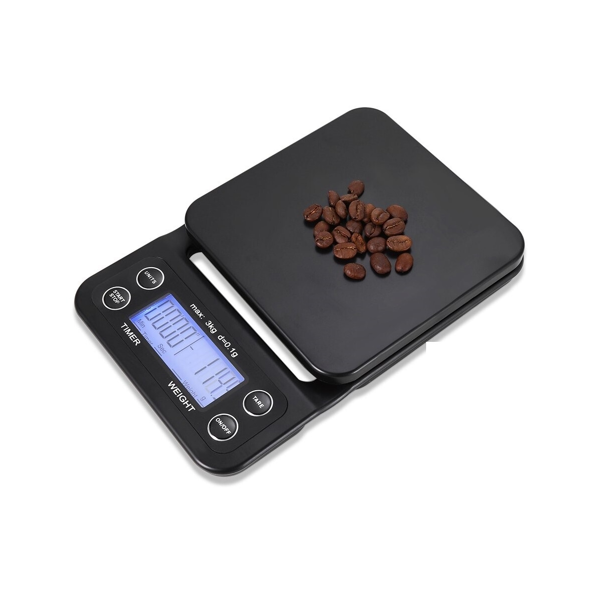 Digital kjøkkenvekt / kaffevekt 3 kg/0.1g Svart Sort