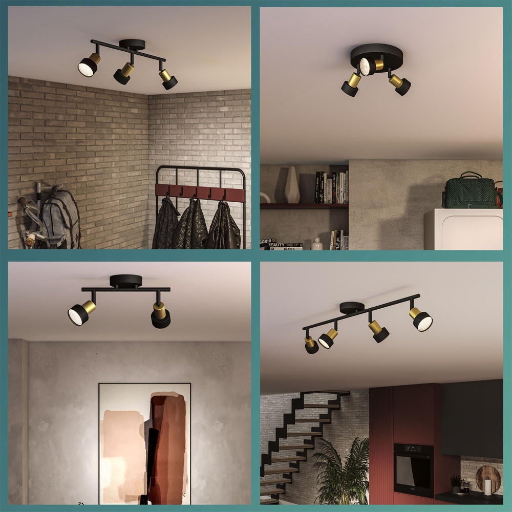 Conduit wand- en plafondlamp in zwart en goud GU10