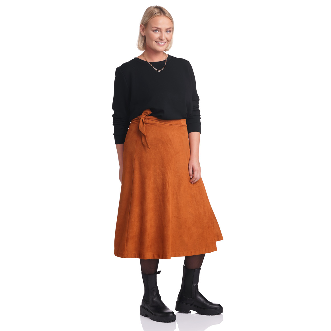 Gina Benotti Damen Wickelrock in Veloursleder-Optik hellbraun