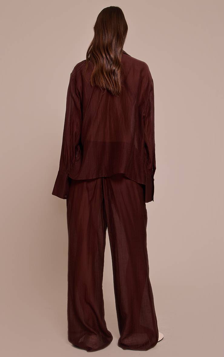 Chocolat Pantalon Droit Ample À Texture