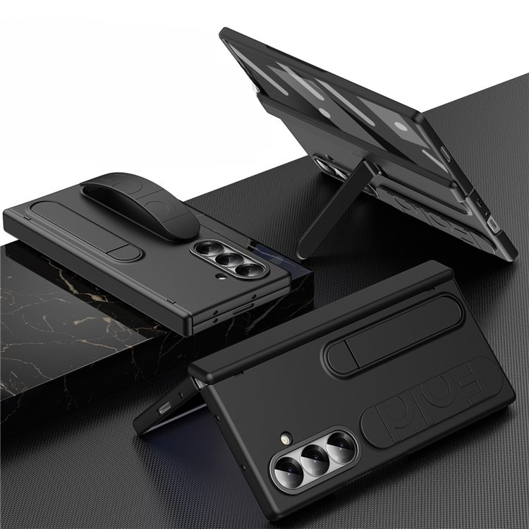 Samsung Galaxy Z Fold7 Soft Touch Hardcase Schutzhülle mit Handschlaufe   Kickstand Aufsteller - Schwarz
