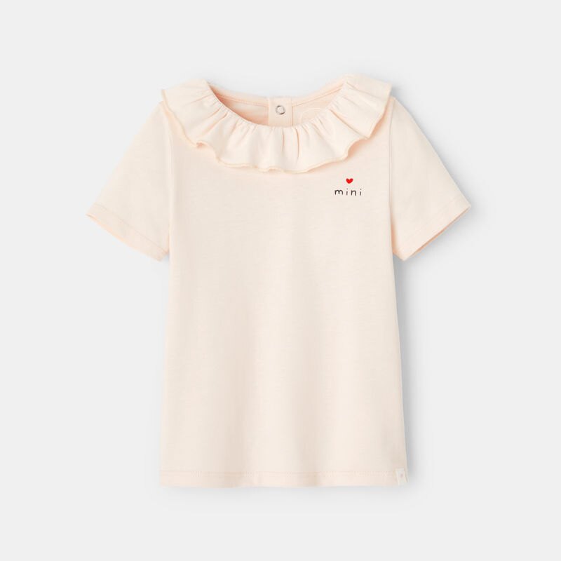 T-shirt col à volants jersey rose bébé fille Rose