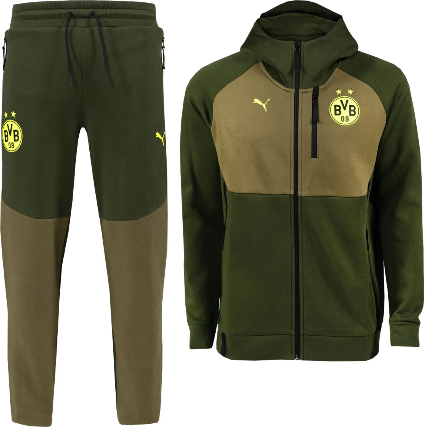 PUMA Borussia Dortmund Pumatech Trainingspak Full-Zip 2024-2025 Donkergroen Olijfgroen Geel