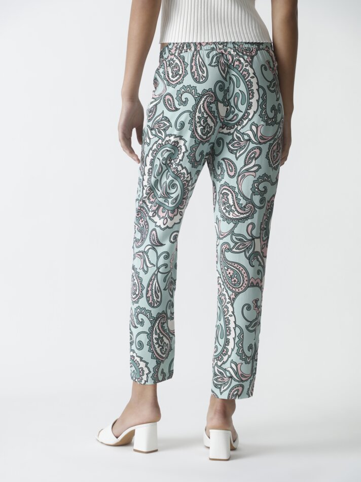 Calças fluidas estampadas - Verde Água