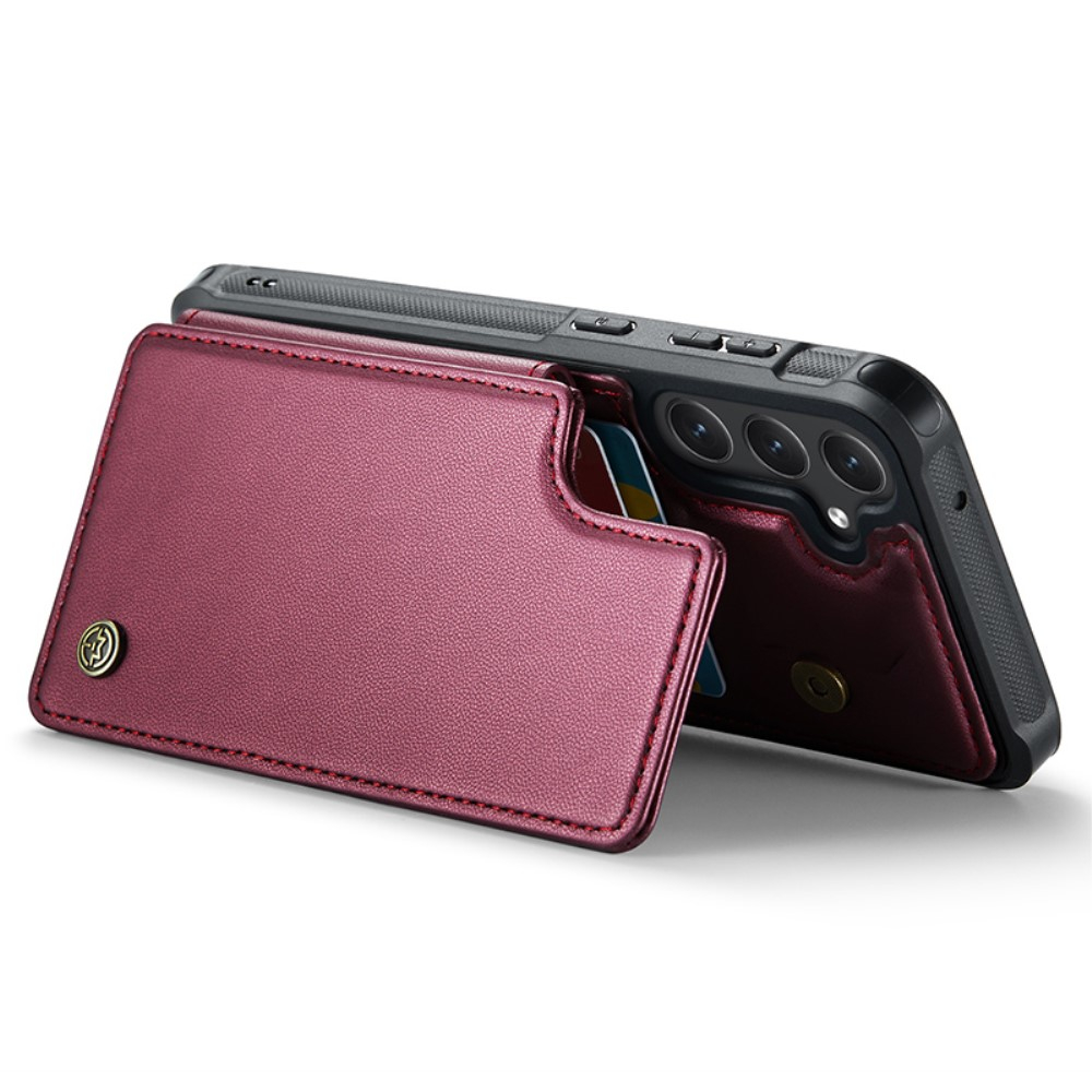 Samsung Galaxy S23 FE Leder Hülle mit Kartenfächern im Litchi Look   Kickstand (RFID Schutz) - Rot
