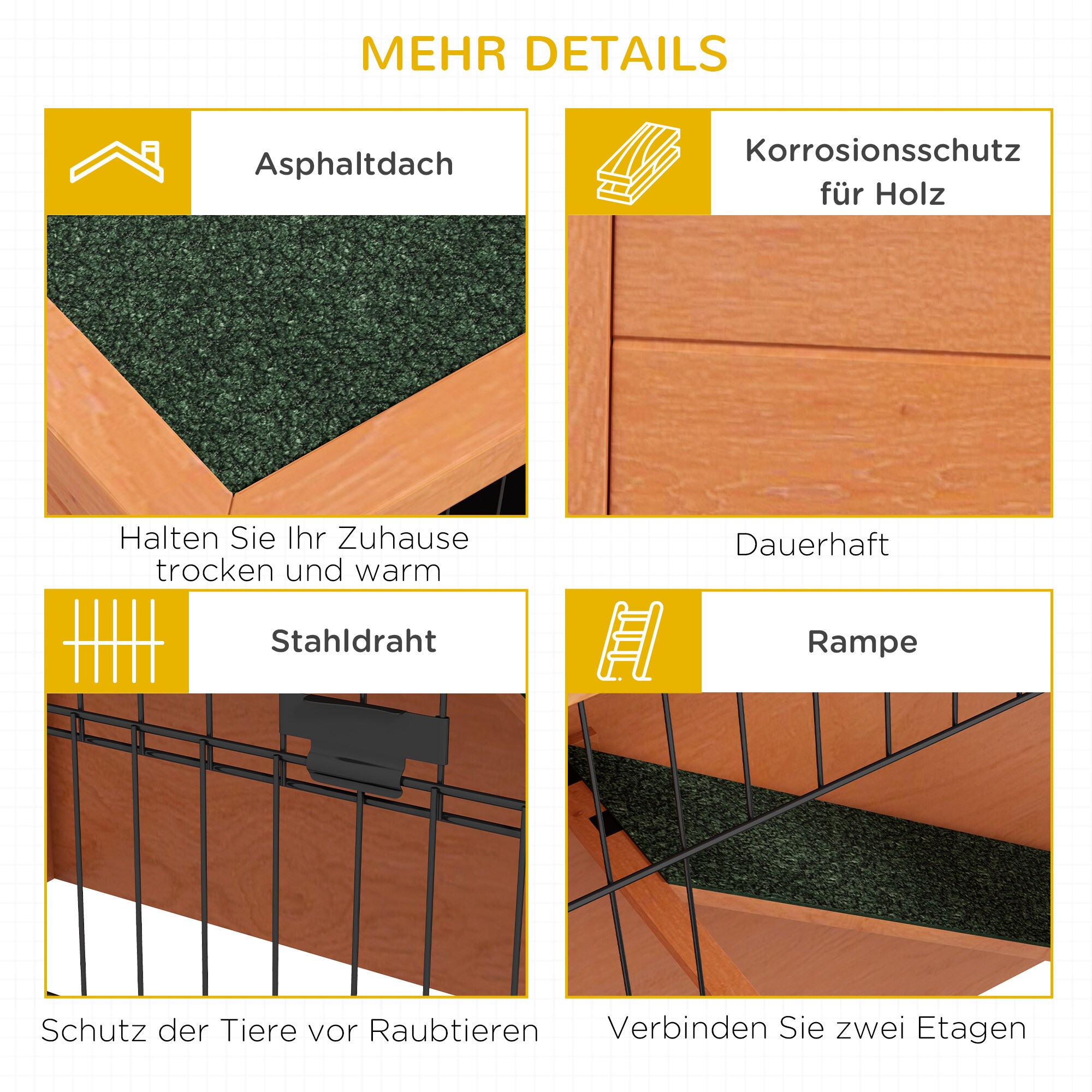 PawHut Kaninchenstall mit Rampe orange 123L x 62B x 102H cm