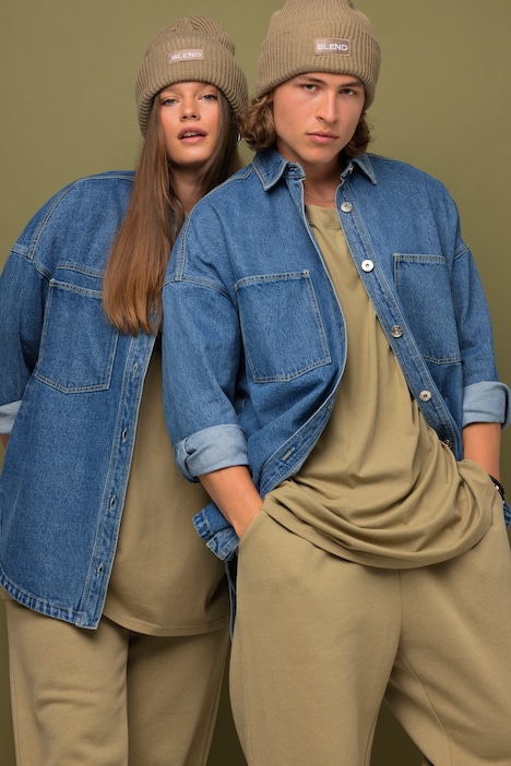 Oversized-Jeanshemd, Hemdkragen, Langarm, Unisex