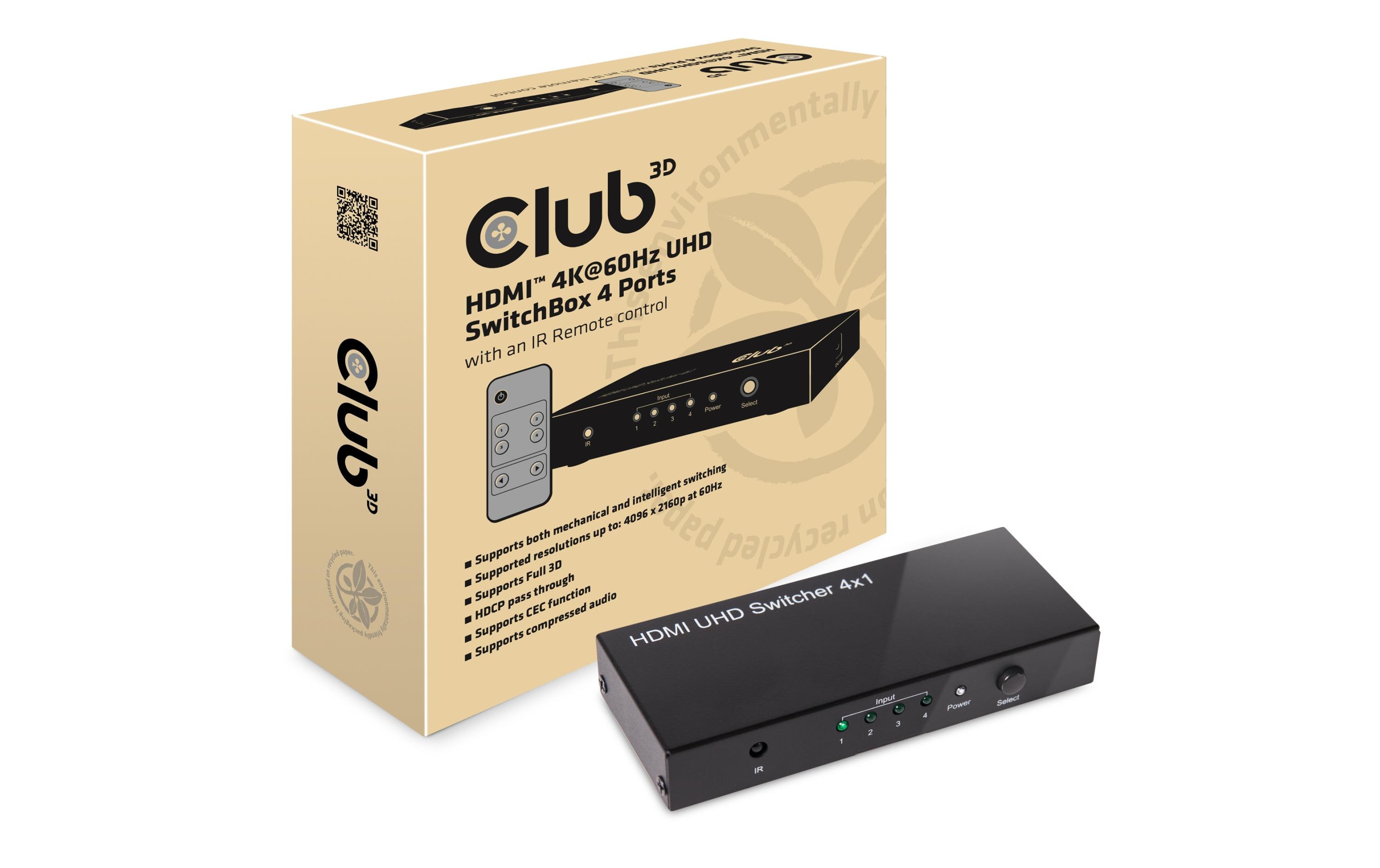 Switchbox HDMI 2.0 UHD, 4 PortHDMI 4K 60Hz UHD SwitchBox mit 4 Ports