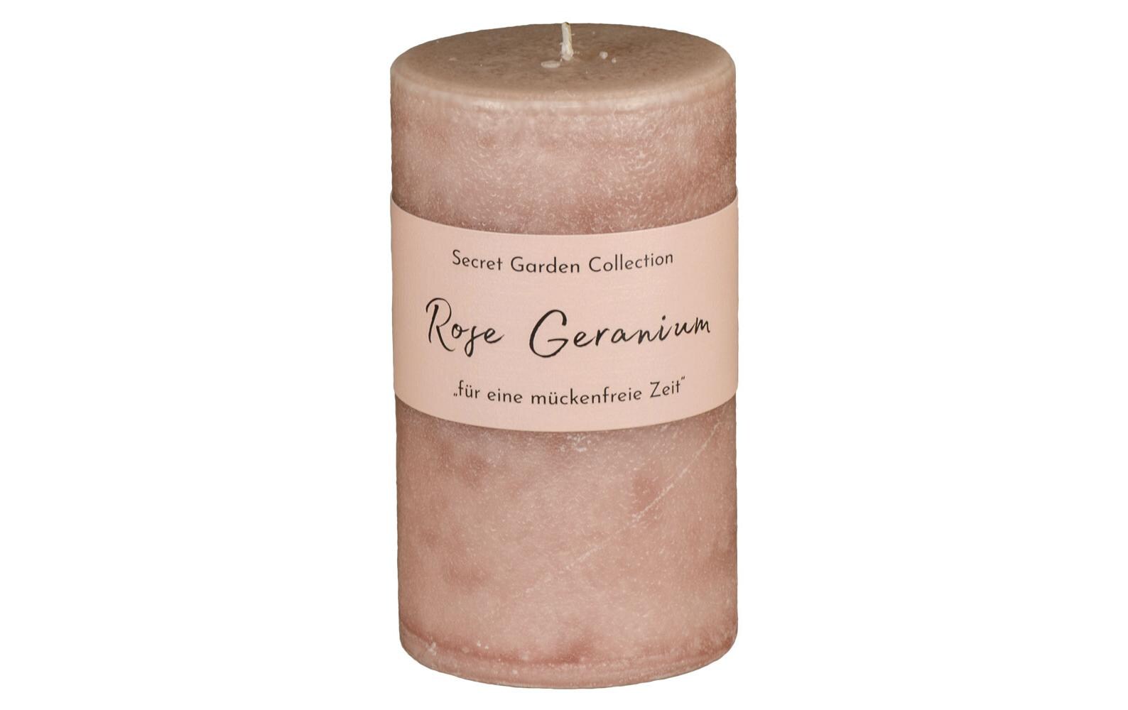 Zylinderkerze Secret Garden Rose Geranium 12 cmDuftkerze gegen Insekten