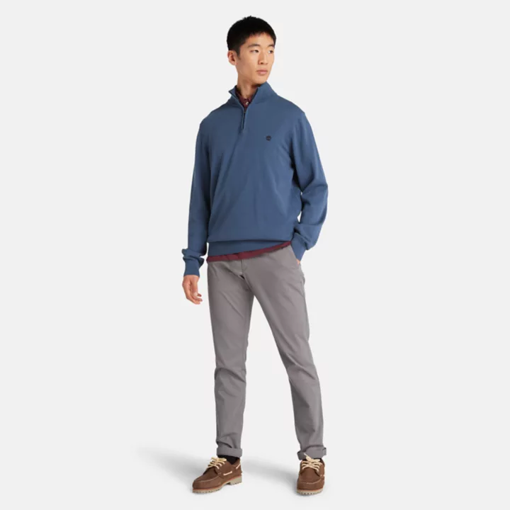 Pull à encolure zippée en coton Williams River pour homme en bleu